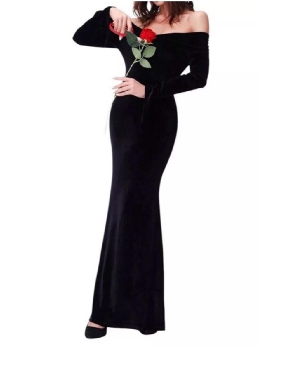 Morticia Wednesday Addams Goth Cosplay Fairy Dress Scarf Sleeve Bodycon Large